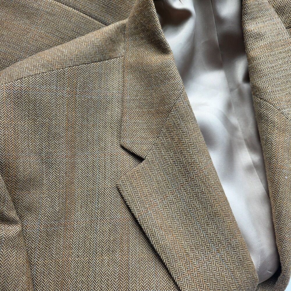 Vintage Lauren Ralph Lauren Blazer 100% Wool Herringbone Sport Coat Brown 46R - Picture 5 of 16